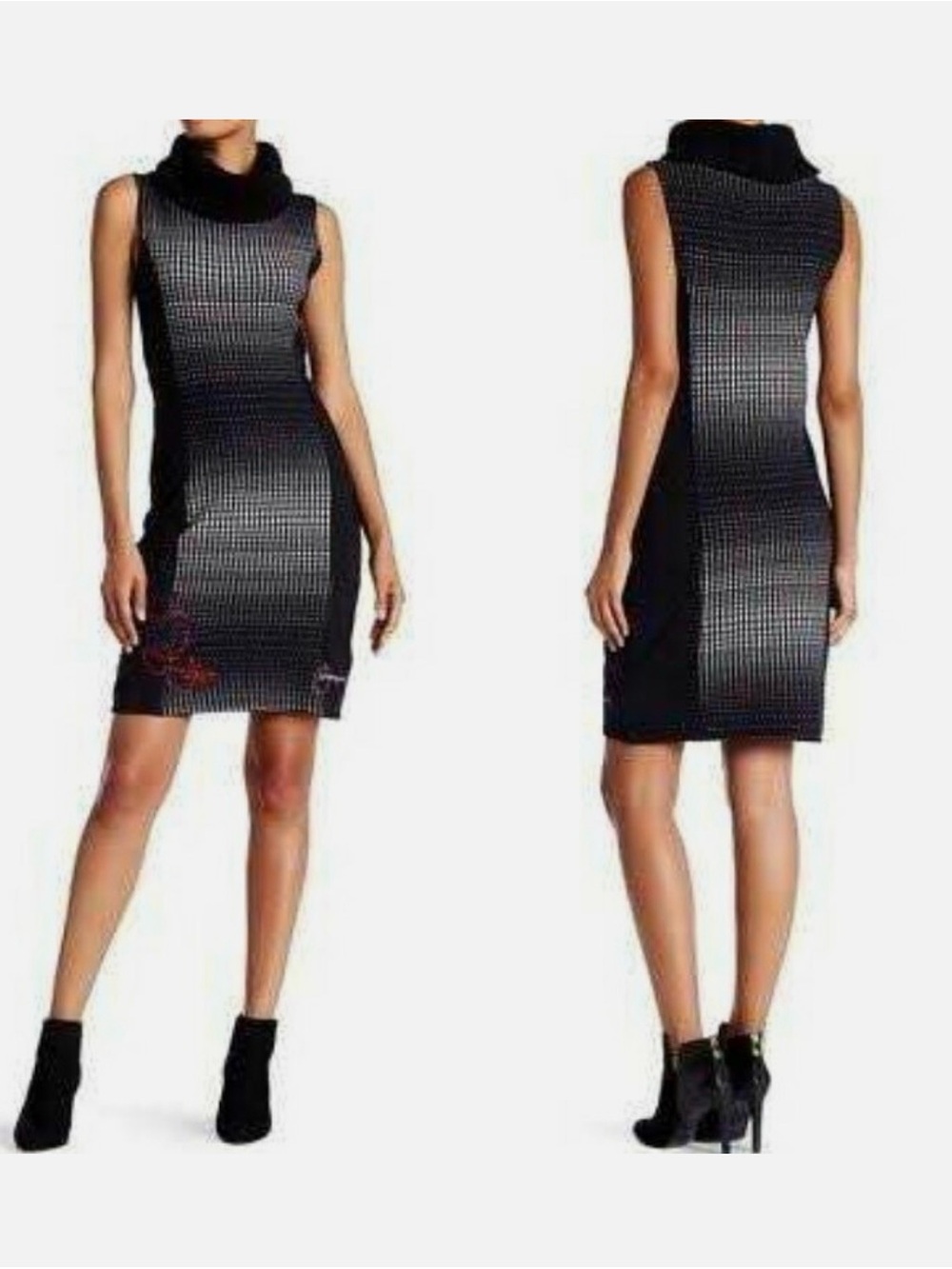Artsy Autumn Euro Desigual Black Dot Gradient Roll Neck I Love You Dress Size S